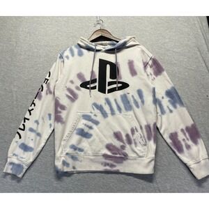 PlayStation Hoodie Unisex S Multicolor Tie Dye Graphic Big Logo Cotton Ribbed